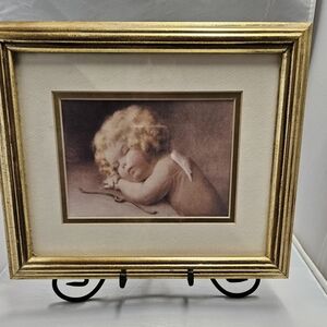 Gold Framed Angel Art Print "Caught Napping"